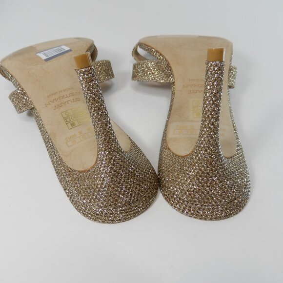 STUART WEITZMAN Soiree Shimmer Stiletto Heel Sandals Size 7.5 Platinum Gold $425 - Picture 13 of 15